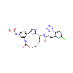 COC(=O)Nc1ccc2c(c1)NC(=O)OCCCC[C@H](NC(=O)/C=C/c1cc(Cl)ccc1-n1cnnn1)c1nc-2c[nH]1 ZINC000114227190