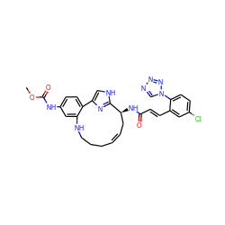 COC(=O)Nc1ccc2c(c1)NCCC/C=C/C[C@H](NC(=O)/C=C/c1cc(Cl)ccc1-n1cnnn1)c1nc-2c[nH]1 ZINC000114221850