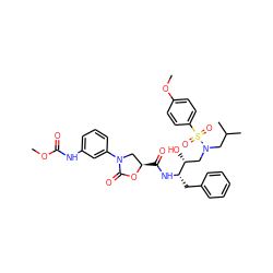COC(=O)Nc1cccc(N2C[C@@H](C(=O)N[C@@H](Cc3ccccc3)[C@H](O)CN(CC(C)C)S(=O)(=O)c3ccc(OC)cc3)OC2=O)c1 ZINC000072136411