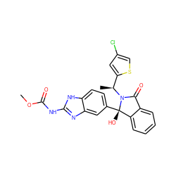 COC(=O)Nc1nc2cc([C@@]3(O)c4ccccc4C(=O)N3[C@@H](C)c3cc(Cl)cs3)ccc2[nH]1 ZINC000038217704