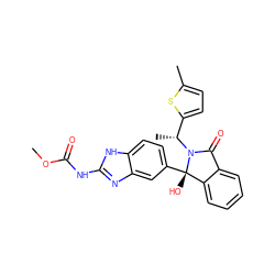 COC(=O)Nc1nc2cc([C@@]3(O)c4ccccc4C(=O)N3[C@H](C)c3ccc(C)s3)ccc2[nH]1 ZINC000035974151