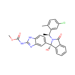 COC(=O)Nc1nc2cc([C@]3(O)c4ccccc4C(=O)N3[C@@H](C)c3cc(Cl)ccc3C)ccc2[nH]1 ZINC000142618644