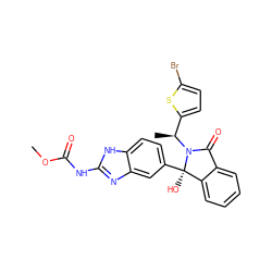 COC(=O)Nc1nc2cc([C@]3(O)c4ccccc4C(=O)N3[C@@H](C)c3ccc(Br)s3)ccc2[nH]1 ZINC000142072043