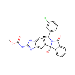 COC(=O)Nc1nc2cc([C@]3(O)c4ccccc4C(=O)N3[C@@H](C)c3cccc(Cl)c3)ccc2[nH]1 ZINC000141282669