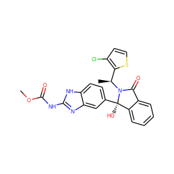 COC(=O)Nc1nc2cc([C@]3(O)c4ccccc4C(=O)N3[C@@H](C)c3sccc3Cl)ccc2[nH]1 ZINC000141287734