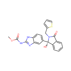 COC(=O)Nc1nc2cc([C@]3(O)c4ccccc4C(=O)N3Cc3cccs3)ccc2[nH]1 ZINC000013986574