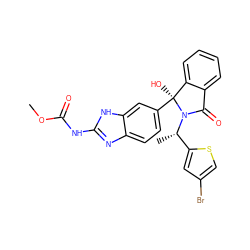 COC(=O)Nc1nc2ccc([C@@]3(O)c4ccccc4C(=O)N3[C@@H](C)c3cc(Br)cs3)cc2[nH]1 ZINC000138876746