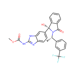 COC(=O)Nc1nc2ccc([C@@]3(O)c4ccccc4C(=O)N3[C@@H](C)c3cccc(C(F)(F)F)c3)cc2[nH]1 ZINC000224656575