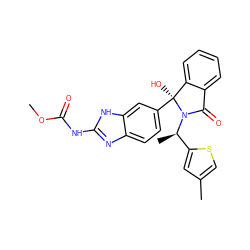 COC(=O)Nc1nc2ccc([C@@]3(O)c4ccccc4C(=O)N3[C@H](C)c3cc(C)cs3)cc2[nH]1 ZINC000138765596