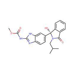 COC(=O)Nc1nc2ccc([C@@]3(O)c4ccccc4C(=O)N3CC(C)C)cc2[nH]1 ZINC000222389812