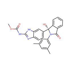 COC(=O)Nc1nc2ccc([C@@]3(O)c4ccccc4C(=O)N3c3cc(C)cc(C)c3)cc2[nH]1 ZINC000137164309