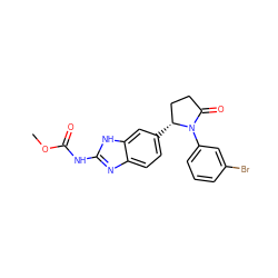 COC(=O)Nc1nc2ccc([C@@H]3CCC(=O)N3c3cccc(Br)c3)cc2[nH]1 ZINC000225599032