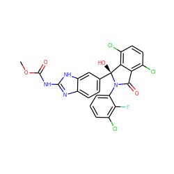 COC(=O)Nc1nc2ccc([C@]3(O)c4c(Cl)ccc(Cl)c4C(=O)N3c3cccc(Cl)c3F)cc2[nH]1 ZINC000226266274