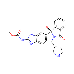 COC(=O)Nc1nc2ccc([C@]3(O)c4ccccc4C(=O)N3C[C@@H]3CCNC3)cc2[nH]1 ZINC000231591669