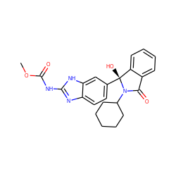 COC(=O)Nc1nc2ccc([C@]3(O)c4ccccc4C(=O)N3C3CCCCC3)cc2[nH]1 ZINC000136833894