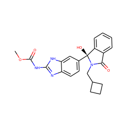 COC(=O)Nc1nc2ccc([C@]3(O)c4ccccc4C(=O)N3CC3CCC3)cc2[nH]1 ZINC000035918976