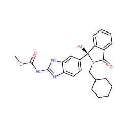 COC(=O)Nc1nc2ccc([C@]3(O)c4ccccc4C(=O)N3CC3CCCCC3)cc2[nH]1 ZINC000038254021