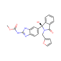 COC(=O)Nc1nc2ccc([C@]3(O)c4ccccc4C(=O)N3Cc3ccco3)cc2[nH]1 ZINC000038268708