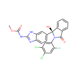 COC(=O)Nc1nc2ccc([C@]3(O)c4ccccc4C(=O)N3c3cc(Cl)c(Cl)cc3F)cc2[nH]1 ZINC000231502218