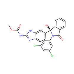 COC(=O)Nc1nc2ccc([C@]3(O)c4ccccc4C(=O)N3c3cc(Cl)cc(Cl)c3)cc2[nH]1 ZINC000035999050