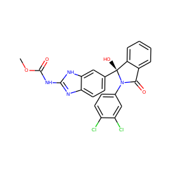 COC(=O)Nc1nc2ccc([C@]3(O)c4ccccc4C(=O)N3c3ccc(Cl)c(Cl)c3)cc2[nH]1 ZINC000136393577