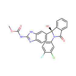 COC(=O)Nc1nc2ccc([C@]3(O)c4ccccc4C(=O)N3c3ccc(F)c(Cl)c3)cc2[nH]1 ZINC000035974265