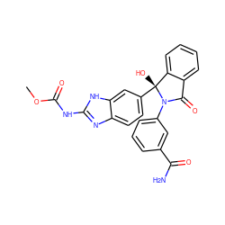 COC(=O)Nc1nc2ccc([C@]3(O)c4ccccc4C(=O)N3c3cccc(C(N)=O)c3)cc2[nH]1 ZINC000231538843