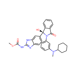 COC(=O)Nc1nc2ccc([C@]3(O)c4ccccc4C(=O)N3c3cccc(N(C)C4CCCCC4)c3)cc2[nH]1 ZINC001772620287