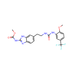COC(=O)Nc1nc2ccc(CCNC(=O)Nc3cc(C(F)(F)F)ccc3OC)cc2[nH]1 ZINC000071296433