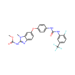 COC(=O)Nc1nc2ccc(Oc3ccc(NC(=O)Nc4cc(C(F)(F)F)ccc4F)cc3)cc2n1C ZINC000014965565