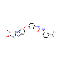 COC(=O)Nc1nc2ccc(Oc3ccc(NC(=O)Nc4cccc(C(=O)O)c4)cc3)cc2[nH]1 ZINC000014965512