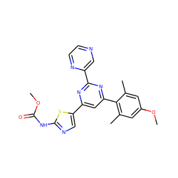 COC(=O)Nc1ncc(-c2cc(-c3c(C)cc(OC)cc3C)nc(-c3cnccn3)n2)s1 ZINC000084708841