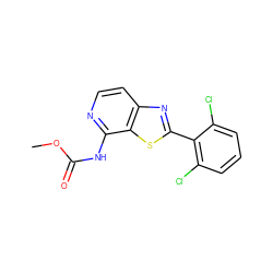 COC(=O)Nc1nccc2nc(-c3c(Cl)cccc3Cl)sc12 ZINC000114603446