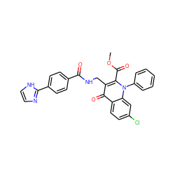 COC(=O)c1c(CNC(=O)c2ccc(-c3ncc[nH]3)cc2)c(=O)c2ccc(Cl)cc2n1-c1ccccc1 ZINC000169694280