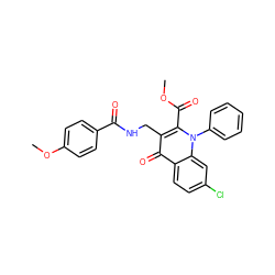 COC(=O)c1c(CNC(=O)c2ccc(OC)cc2)c(=O)c2ccc(Cl)cc2n1-c1ccccc1 ZINC000096170226