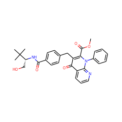 COC(=O)c1c(Cc2ccc(C(=O)N[C@H](CO)C(C)(C)C)cc2)c(=O)c2cccnc2n1-c1ccccc1 ZINC000095579952