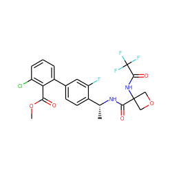 COC(=O)c1c(Cl)cccc1-c1ccc([C@@H](C)NC(=O)C2(NC(=O)C(F)(F)F)COC2)c(F)c1 ZINC000169710362