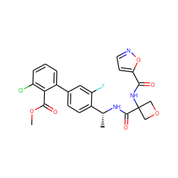 COC(=O)c1c(Cl)cccc1-c1ccc([C@@H](C)NC(=O)C2(NC(=O)c3ccno3)COC2)c(F)c1 ZINC000169710368