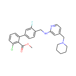 COC(=O)c1c(Cl)cccc1-c1ccc(CNc2cc(CN3CCCCC3)ccn2)c(F)c1 ZINC000036161631