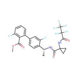 COC(=O)c1c(F)cccc1-c1ccc([C@@H](C)NC(=O)C2(NC(=O)C(F)(F)C(F)(F)F)CC2)c(F)c1 ZINC000036161679