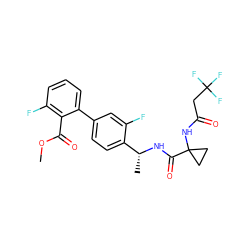 COC(=O)c1c(F)cccc1-c1ccc([C@@H](C)NC(=O)C2(NC(=O)CC(F)(F)F)CC2)c(F)c1 ZINC000036161675