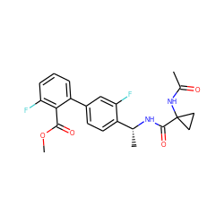 COC(=O)c1c(F)cccc1-c1ccc([C@@H](C)NC(=O)C2(NC(C)=O)CC2)c(F)c1 ZINC000035090733