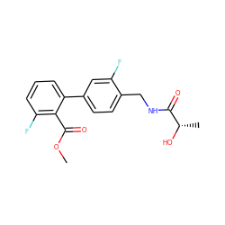 COC(=O)c1c(F)cccc1-c1ccc(CNC(=O)[C@H](C)O)c(F)c1 ZINC000029128693