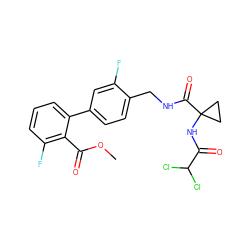 COC(=O)c1c(F)cccc1-c1ccc(CNC(=O)C2(NC(=O)C(Cl)Cl)CC2)c(F)c1 ZINC000036161669