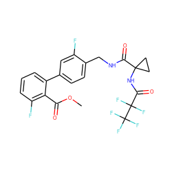 COC(=O)c1c(F)cccc1-c1ccc(CNC(=O)C2(NC(=O)C(F)(F)C(F)(F)F)CC2)c(F)c1 ZINC000035090667