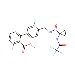 COC(=O)c1c(F)cccc1-c1ccc(CNC(=O)C2(NC(=O)C(F)(F)F)CC2)c(F)c1 ZINC000035090711