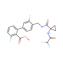 COC(=O)c1c(F)cccc1-c1ccc(CNC(=O)C2(NC(=O)C(F)F)CC2)c(F)c1 ZINC000035090669