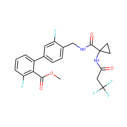 COC(=O)c1c(F)cccc1-c1ccc(CNC(=O)C2(NC(=O)CC(F)(F)F)CC2)c(F)c1 ZINC000036161664