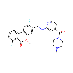 COC(=O)c1c(F)cccc1-c1ccc(CNc2cc(C(=O)N3CCN(C)CC3)ccn2)c(F)c1 ZINC000036161613