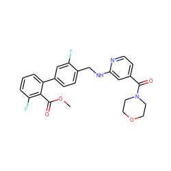 COC(=O)c1c(F)cccc1-c1ccc(CNc2cc(C(=O)N3CCOCC3)ccn2)c(F)c1 ZINC000036161564